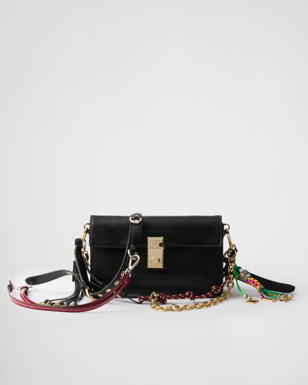 Prada Soft Sound Small Leather Shoulder Bag With Charms - Image 1